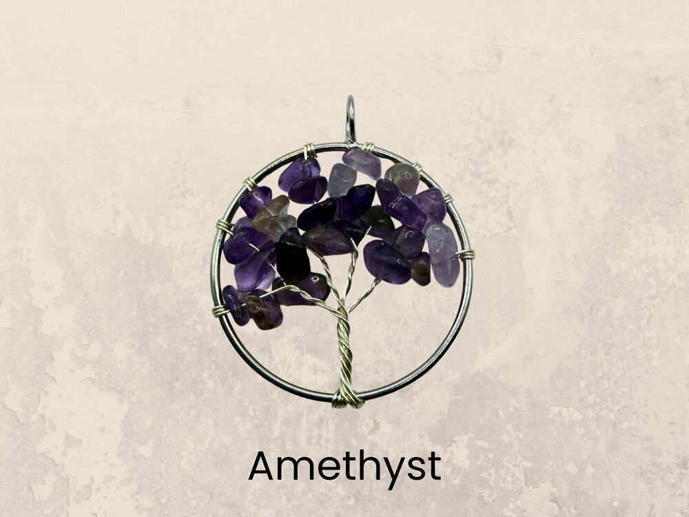 Amethyst Tree of Life Silver Necklace Crystal Pendant Fairycore Boho